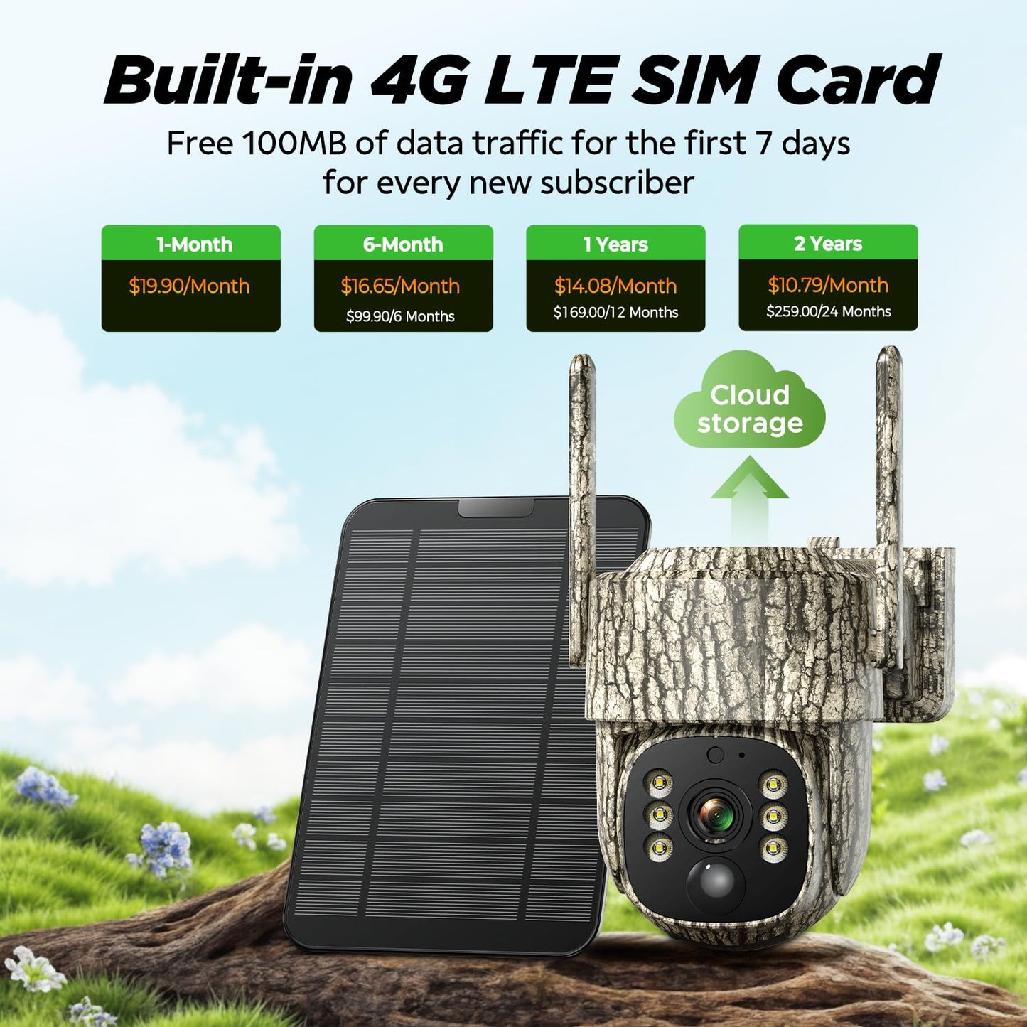 VOOPEAK Trail Camera, 4G LTE Cellular Game Cameras with 360° Live Streaming, 2.5K Wildlife Hunting Camera Solar Powered, Security Camera Built-in SIM Card, Night Vision, Motion Activated, Waterproof
