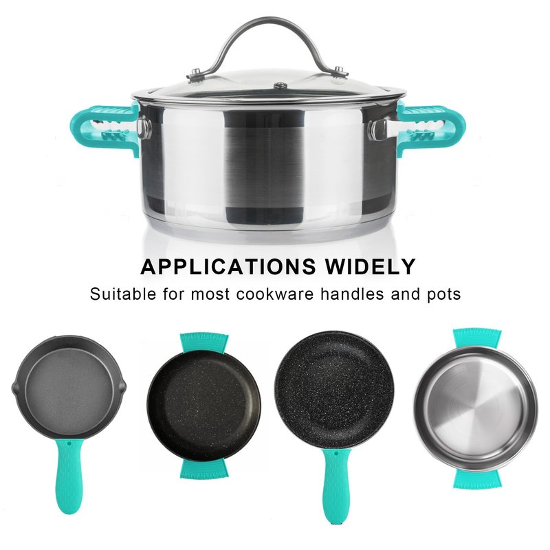 4 Pcs Non-Slip Silicone Hot Handle Holder & Assist Grips, Potholder for Cast Iron Skillets, Heat Resistant Handle Cover Sleeve for Frying Pans, Casserole, Cookware Handles, Lake Blue
