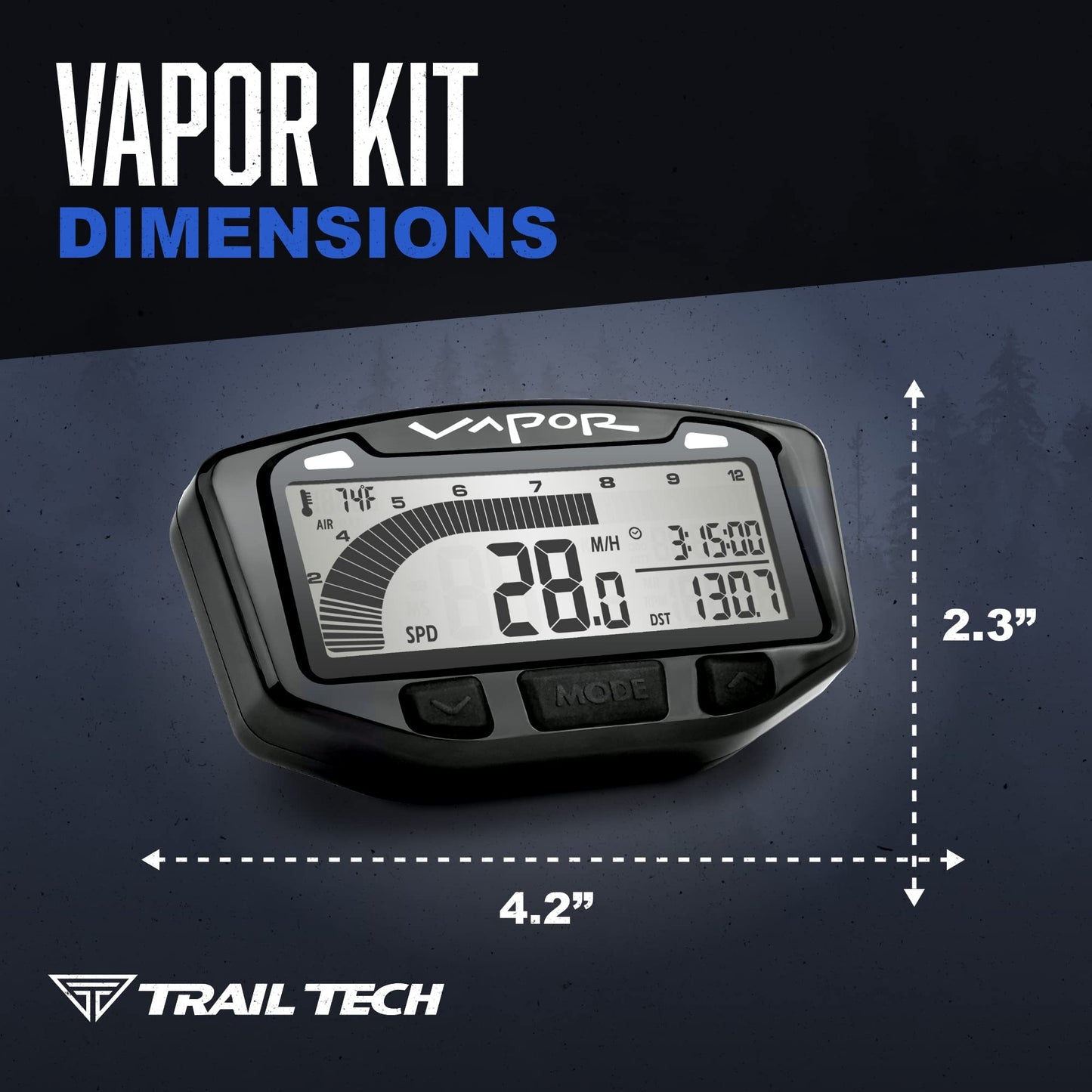Trail Tech 752-114 Vapor Digital Speedometer Tachometer Gauge Kit, 2000-2019 Polaris Sportsman Ranger RZR ACE
