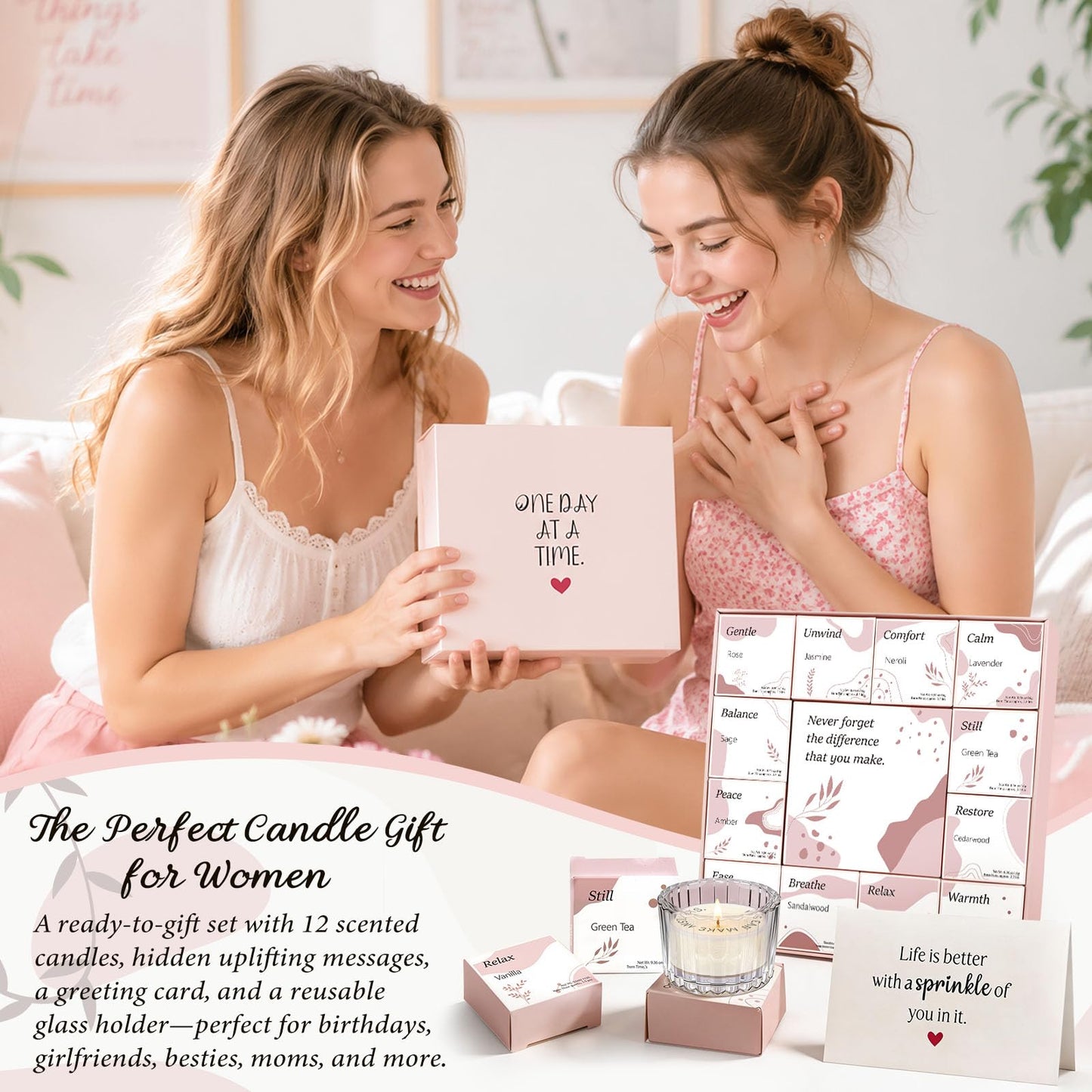 TUZELIYA Candle Gifts for Women, 12 Pack Secret Message Candles with 12 Scents, Birthday Gifts for Women, GirlfriendGifts for Her, Scented Tealight Candle Set with Gift Box & Card