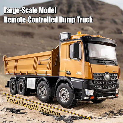 1:14 Scale RC Dump Truck 4WD 2.4Ghz RC Truck with Trailer 12CH RC Construction Vehicle with Light and Sound Four-Wheel Steering RC Toy Car for Boy Girl Birthday Gift