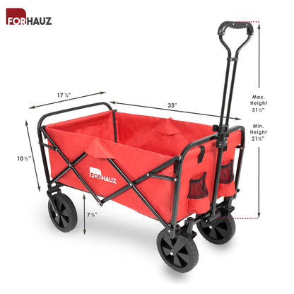ForHauz Folding Collapsible Heavy Duty Wagon Cart with All-Terrain Wheels for Outdoor Utility, Beach and Garden, Red