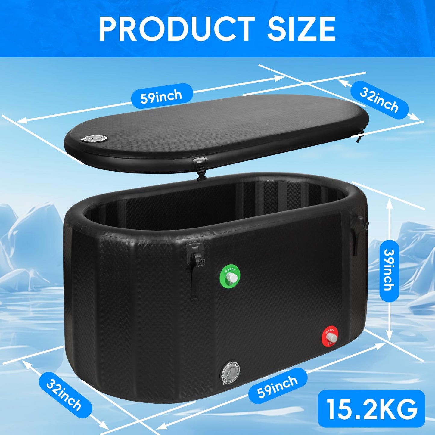 Ice Bath Tub, 216 Gallon Inflatable Cold Plunge Tub with Thermometer and Water-Absorbent Mat, Portable Bath Tub for Outdoor & Indoor Recovery, 59"x32"x29"