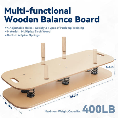 Wooden Balance Board & Wobble Board with Spring System, Adjustable Balance Board for Standing Desk, Stability Trainer for Physical Therapy, Core Strength, Posture Improvement & Home Office Use