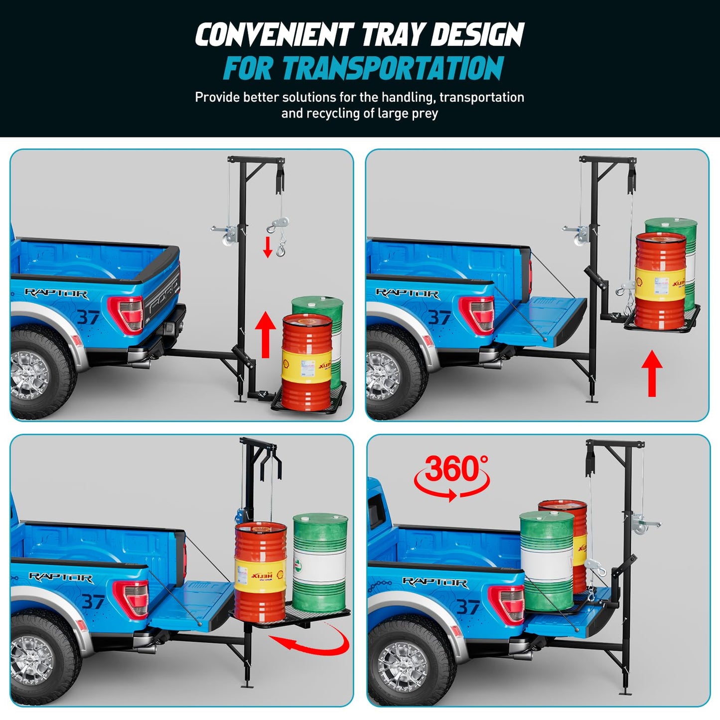 CROSSHIP Truck Hitch Game Hunting Hoist with Lifting System - for 2'' Receiver, 360° Swivel Hitch Crane & Lift - Truck Bed Kit with Winch/Gambrel - 400lbc Hoist & 250lbc Lift