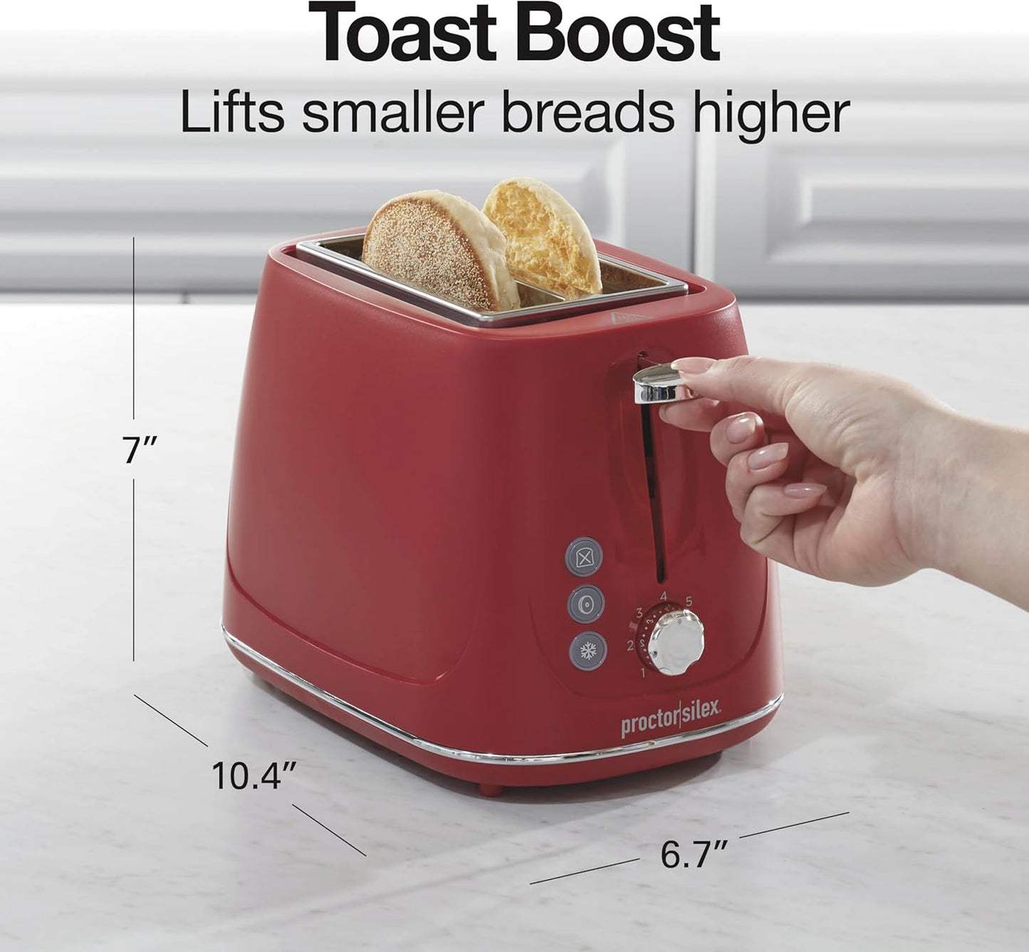 Proctor Silex 2-Slice Toaster - Bagel & Defrost Functions, 7 Shade Browning Control, Red