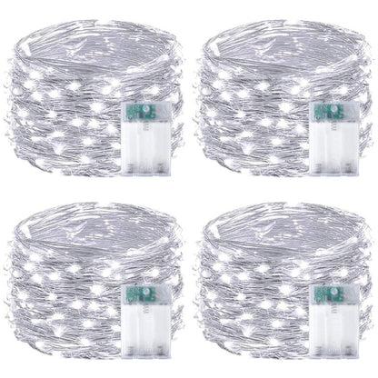 4-Pack Fairy Lights Battery Operated with Timer, Waterproof 16FT 50 LED String Lights Indoor Outdoor, Cuttable Starry Fairy Lights for Christmas Home Bedroom Wedding DIY Centerpiece Decor (Cool White)