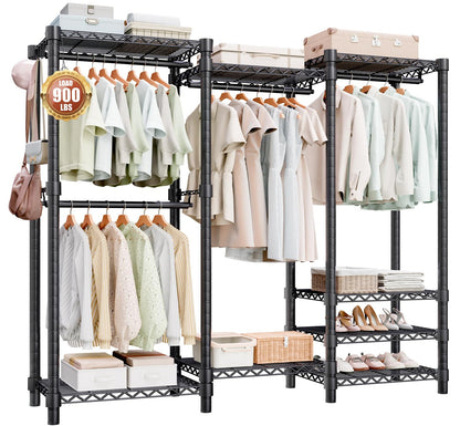 UILNHK Heavy Duty Clothes Rack, Metal Garment Rack 59" W x 15.8" D x 76" H with Hooks, Freestanding Clothing Racks for Hanging Clothes, Portable Closet Organizer 900LBS Max Load, Easy Assembly-Black