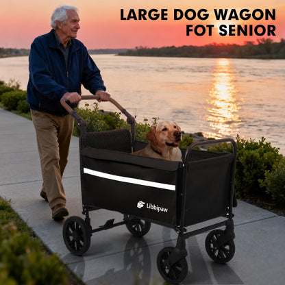 Libbipaw Dog Wagon for Medium & Large Dogs, Foldable All-Terrain Dog Stroller Wagon with Ramp, Adjustable Handle, One-Step Brake, Heavy Duty Pet Wagon (Black)