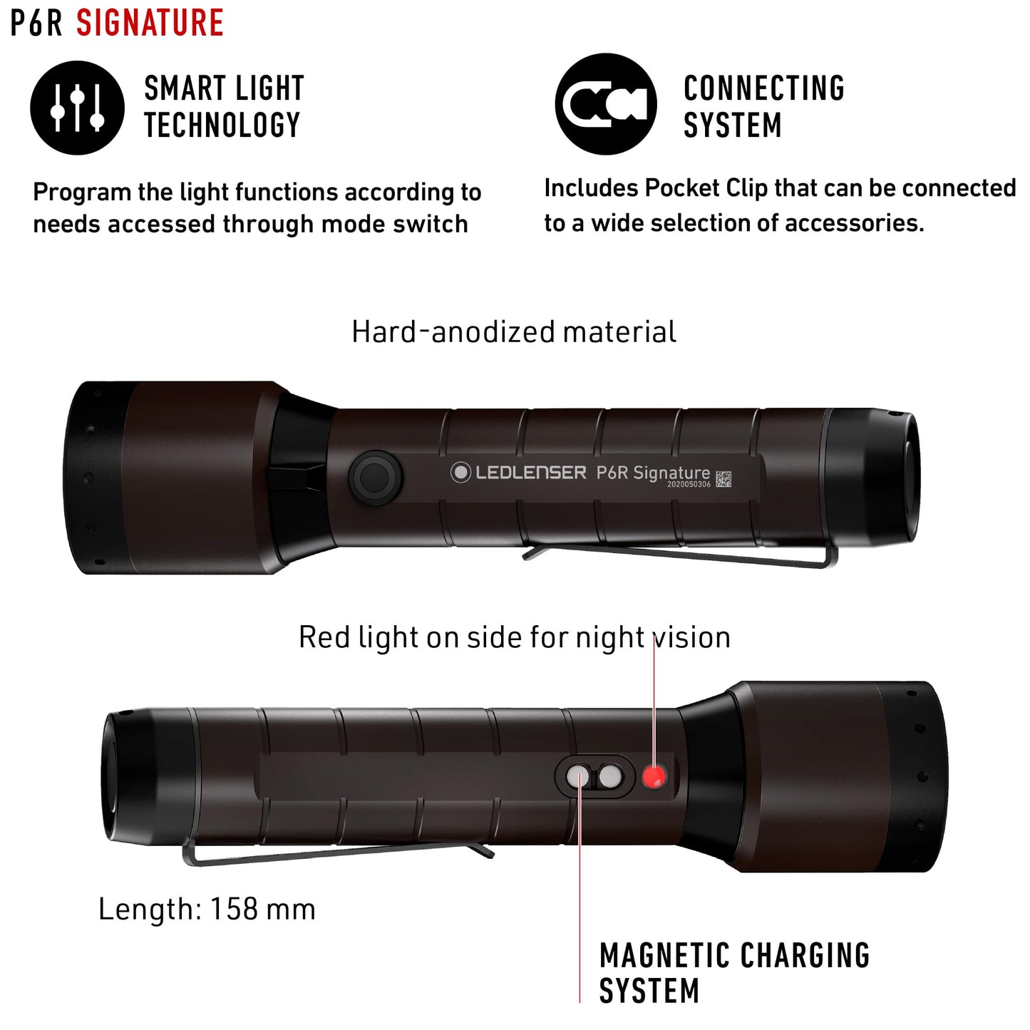 Ledlenser, P6R Signature Rechargeable Flashlight, High Power Premium LED, 1400 Lumens, Waterproof Light for Outdoor Use, Home, Camping, Black