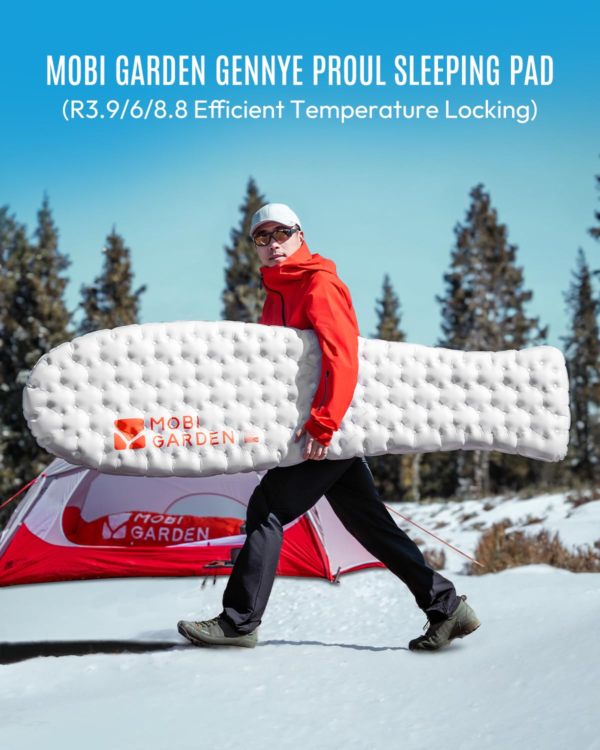 Mobi Garden Gennye Pro Ultralight Mummy Sleeping Pad, R-Value 6.0 Cold Weather Backpacking Mat, Compact Inflatable Air Mattress with Thermal Reflective Tech for Winter Alpinism, Noise Reduction Design