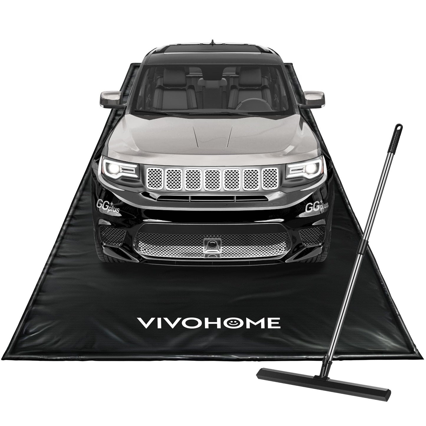 VIVOHOME Containment Mat (8'6" x 20') with Stay Put Corner, PVC Garage Floor Mats, Heavy Duty Garage Parking Mat with a Squeegee,Black