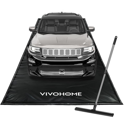 VIVOHOME Containment Mat (8'6" x 20') with Stay Put Corner, PVC Garage Floor Mats, Heavy Duty Garage Parking Mat with a Squeegee,Black