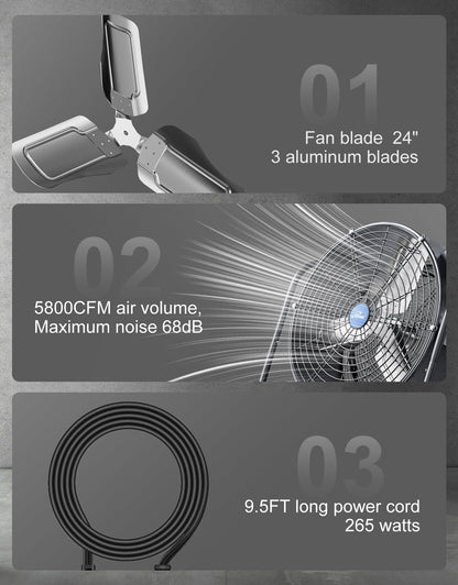 iLiving 24" BLDC Air Circulator High Velocity Floor Fan, 115V, 265W, Grey (ILG8M24-70EC)