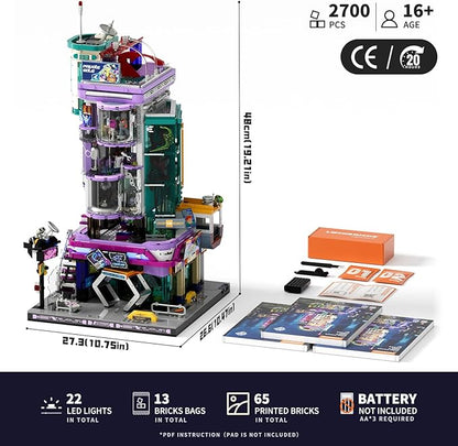 Cyber Couture Galleria Building Set - Cyberpunk Neon City Future Style Toy with Light Kit for Home Decor - Amazing Gift Idea for Boys &amp Girls Adults &amp Sci-fi Lovers 2701 Pcs