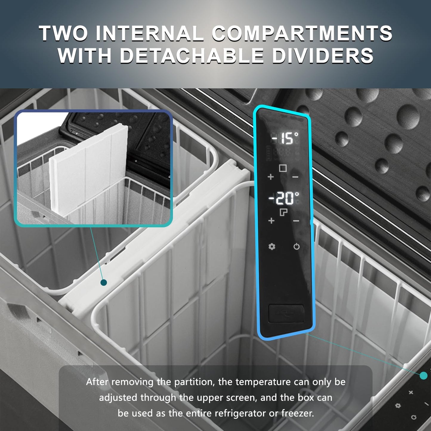 Alpicool T50 Dual Temperature Control 12 Volt Refrigerator 53 Quart Portable Car Fridge Freezer (-4°F~68°F) for Truck, RV, Boat, Camping and Travel