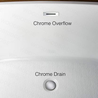 WOODBRIDGE 71"Freestanding White Acylic Soaking Bathtub with Chrome Drain and Overflow,B0017-C