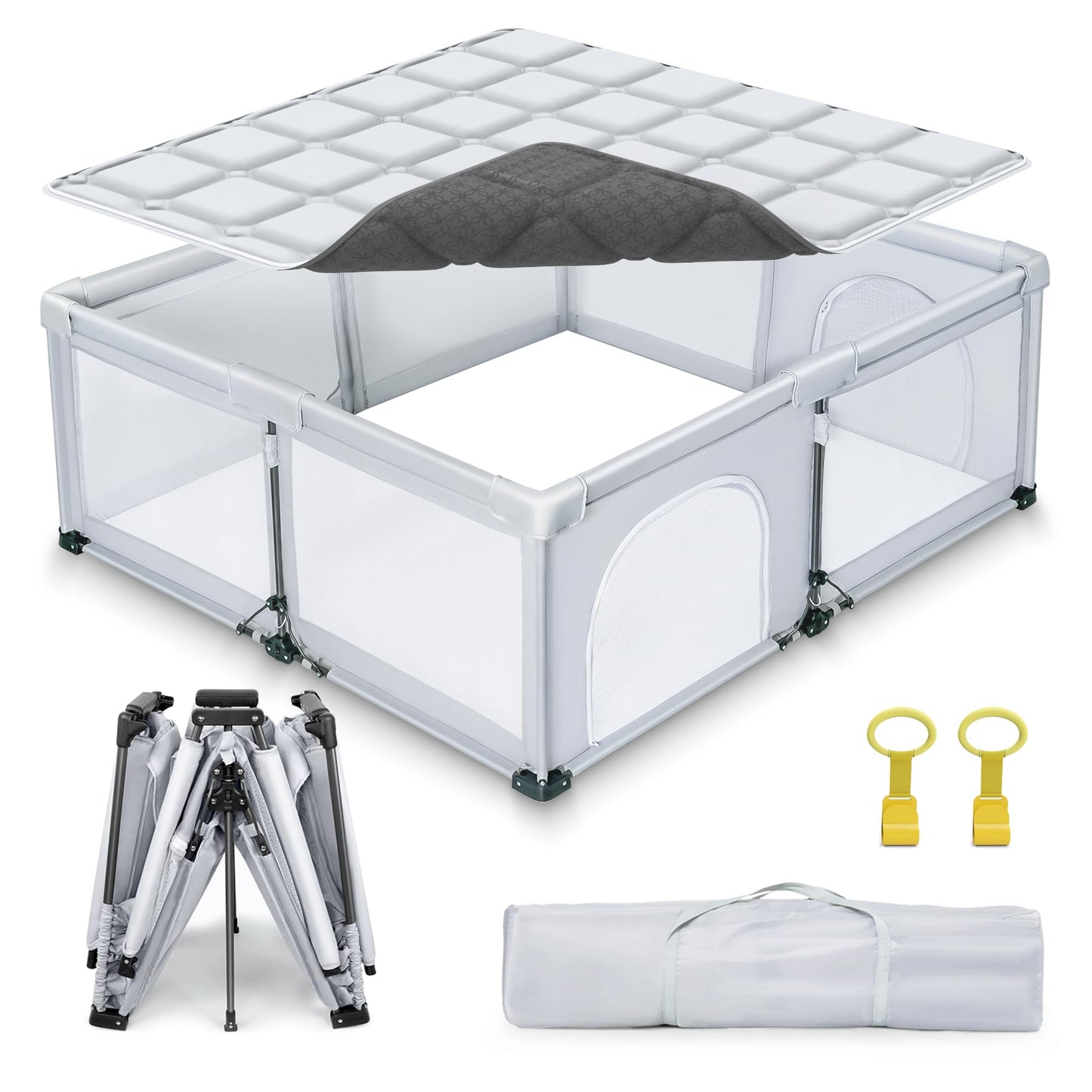 Foldable Baby Playpen with Detachable Thicken Mat, 59X71 in Foldable playpen for Babies and Toddlers, Indoor&Outdoor Portable palypen. Quick Installation&Quick Folding Baby Play Pen
