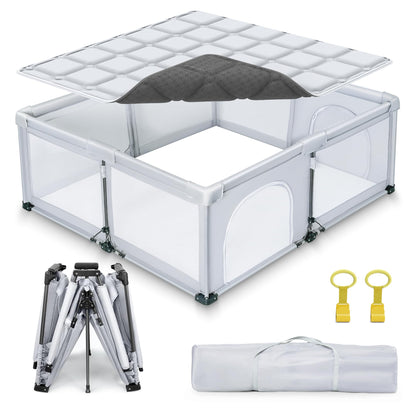 Foldable Baby Playpen with Detachable Thicken Mat, 59X71 in Foldable playpen for Babies and Toddlers, Indoor&Outdoor Portable palypen. Quick Installation&Quick Folding Baby Play Pen