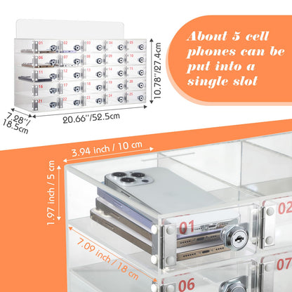 Threan 25 Slot Cell Phone Storage Box, Clear Cell Phone Storage Cabinet Wall Mounted, Including Door Locks and Keys for Office School Factory Classroom Students Staff