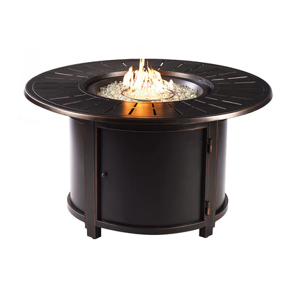 Oakland Living Aluminum 57,0000 BTU 44 in. Round Propane Black Fire Pit Table with Fire Beads, Lid, Propane Tank Cover and Table Fabric Covers in Copper Finish, (AZNOBU-FPT-AC)