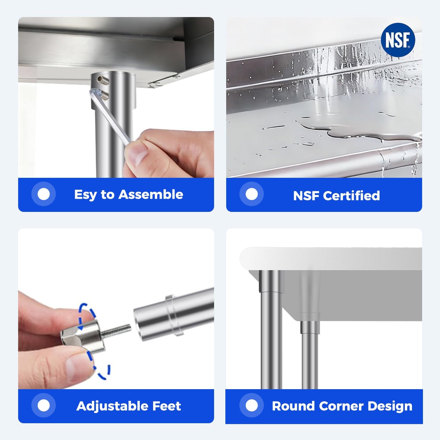 OSTBA Stainless Steel Table for Prep & Work 24x36 Inches, NSF Metal Commercial Heavy Duty Table with Adjustable Undershelf and Adjustable Foot for Restaurant Kitchen Home and Hotel