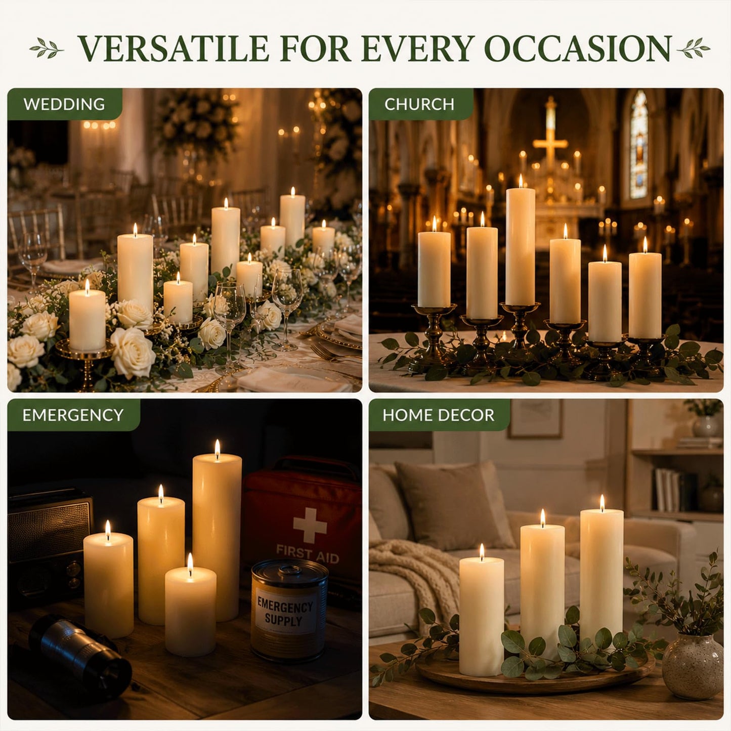 12 Pack Creamy White Soy Wax Pillar Candles 2x6 in, Unscented Decorative Candles, 600h Total Burn (50h Each), Clean Burning, Smokeless & Dripless for Wedding, Fireplace, Home Decor & Dinner Table