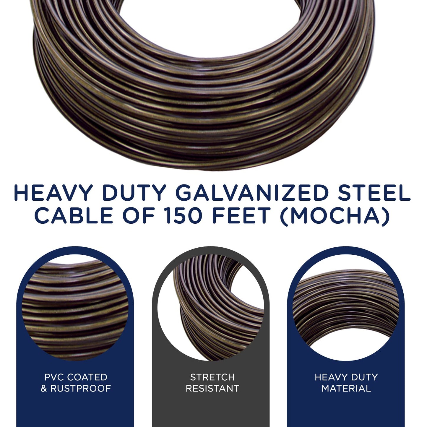 Strata Urban Grey Harmony Clothesline Outdoor Heavy Duty Kit - 150 Feet Galvanized Wire PVC Coating, 6.5" Clothes line Pulley 2pcs, Metal Mini Winch Tightener 1pc & 2 Metal Hooks