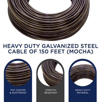 Strata Urban Grey Harmony Clothesline Outdoor Heavy Duty Kit - 150 Feet Galvanized Wire PVC Coating, 6.5" Clothes line Pulley 2pcs, Metal Mini Winch Tightener 1pc & 2 Metal Hooks