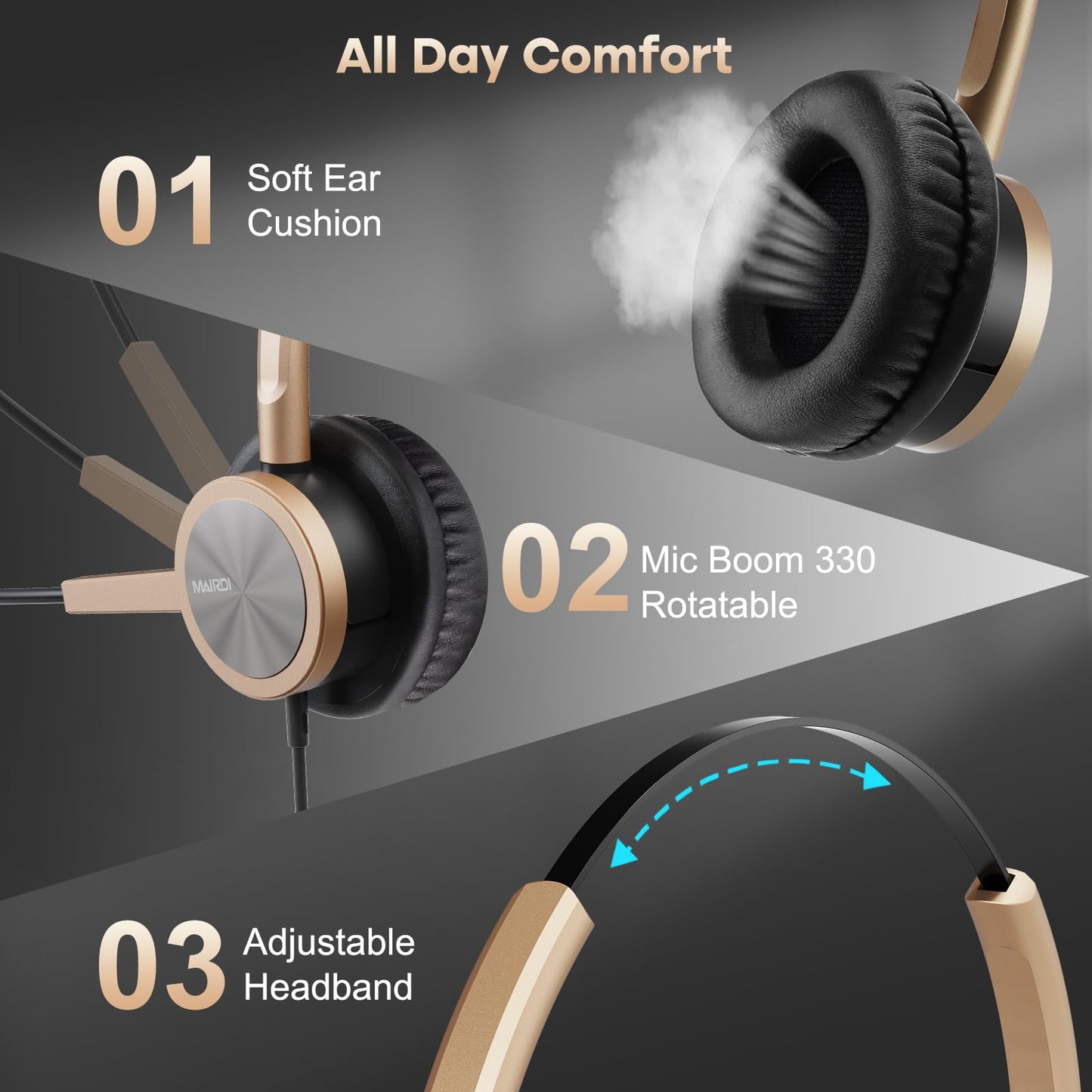 MAIRDI Phone Headset with RJ9 & 3.5mm Jacks for Call Center Deskphone Cell Phone PC Laptop, Office Landline Telephone Headset with Microphone Noise Canceling for Polycom Avaya Nortel