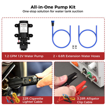 CAMPLUX Nano 3 Portable Propane Water Heater with Pump Kit, Compact & Lightweight Design, Quick Connect Pump Cables & Extension Hoses, Outdoor Camping Shower for Off-Grid Cabin, Hiking, RV