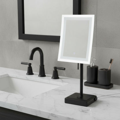 JERDON Lighted Tabletop Magnifying Mirror - Black Makeup Mirror with 5X Magnification and LED Lights - Model JRT910BKL