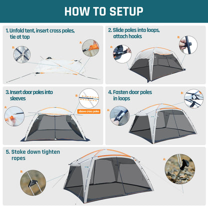 Screen House Tent 12x12ft Screen Room Mesh Gazebos w/ 2 Zipper Doors, Camping Tent Screened Canopy Shelter for Outdoor Patios Backyards Activities