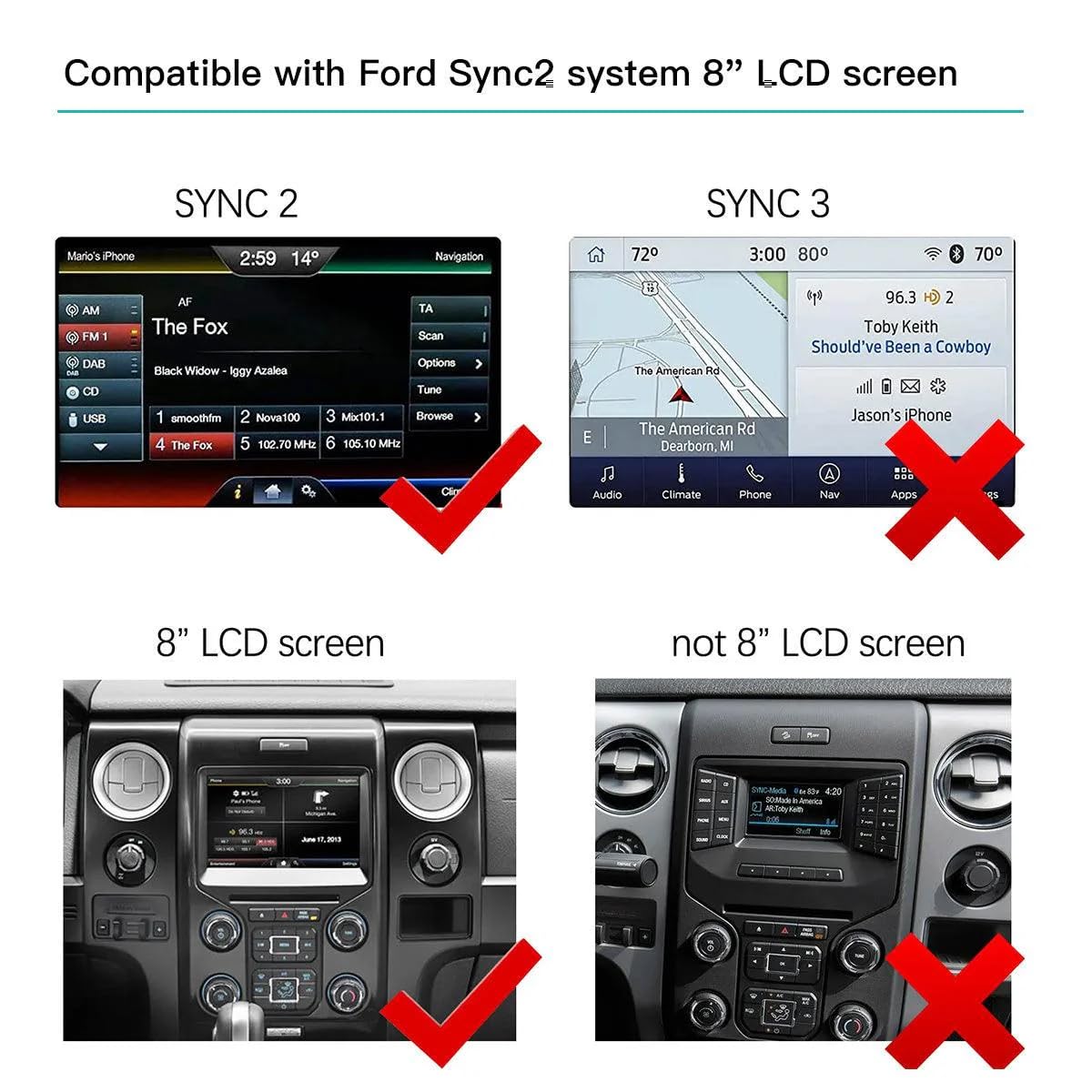 carultra Wireless Carplay Android Auto for Ford 2013-2015 Year with Sync2 System, Wireless Carplay Retrofit Kit Decoder, Support Navigation, Siri, Camera