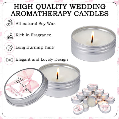 MTLEE 50 Pcs Bow Baby Shower Favors Scented Candles Gift Travel Tin Candle Aromatherapy Candle Favors for Baby Shower Wedding Gifts Compound Scent Essential Oil 1.57 x 0.67''