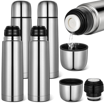 Domensi 4 Pcs Stainless Steel Thermal Bottle 17 oz/ 500 ml Hot Water Flask Coffee Travel Mugs with Cup Cafe Sealed Vacuum Insulated Bottles for Hot Drinks
