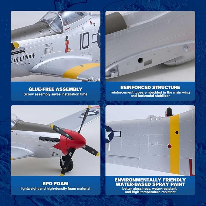 Arrows Rc Plane Propeller Rc Airplanes for Adults Remote Control Airplane P-51 850MM with Vector Flight Stabilization System RTF (Include Battery Charger Radio)