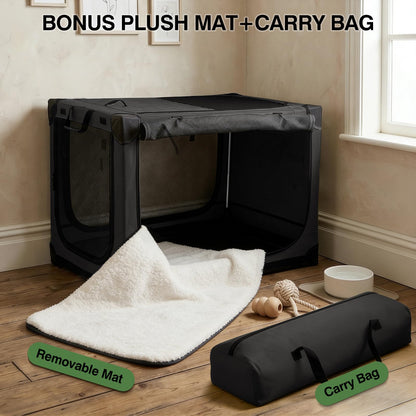 Veraste 33" L x 25" W x 25" H Collapsible Travel Dog Crate, Portable Soft Dog Kennel for Medium Large Dogs up to 60 lbs, 4-Door Foldable Travel Crate with Durable Mesh & Storage Bag, Black