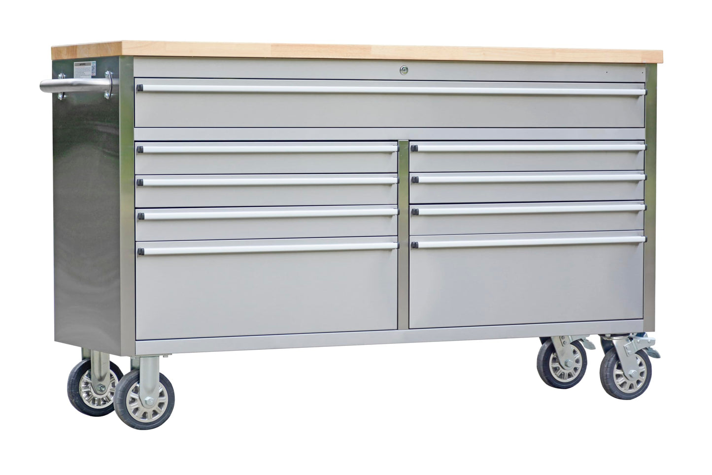 IDEALHOUSE 61 inch Rolling Tool Chest, Garage Workbench with 9 Drawers, Solid Rubber Wood Top & with Wheels Lock Key Locking, Mobile Workstation Tool Cabinet for Workshop Storage