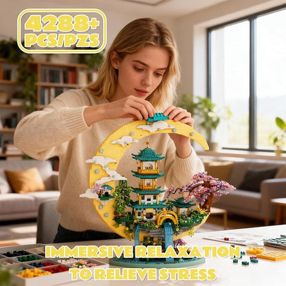 Chinese Moon Palace Architecture Building SetCherry Blossom Bonsai Bricks Micro Japanese Sakura Tree House ModelMoon-Themed Building Kit.Ideal Gift for Adults &amp Teens.