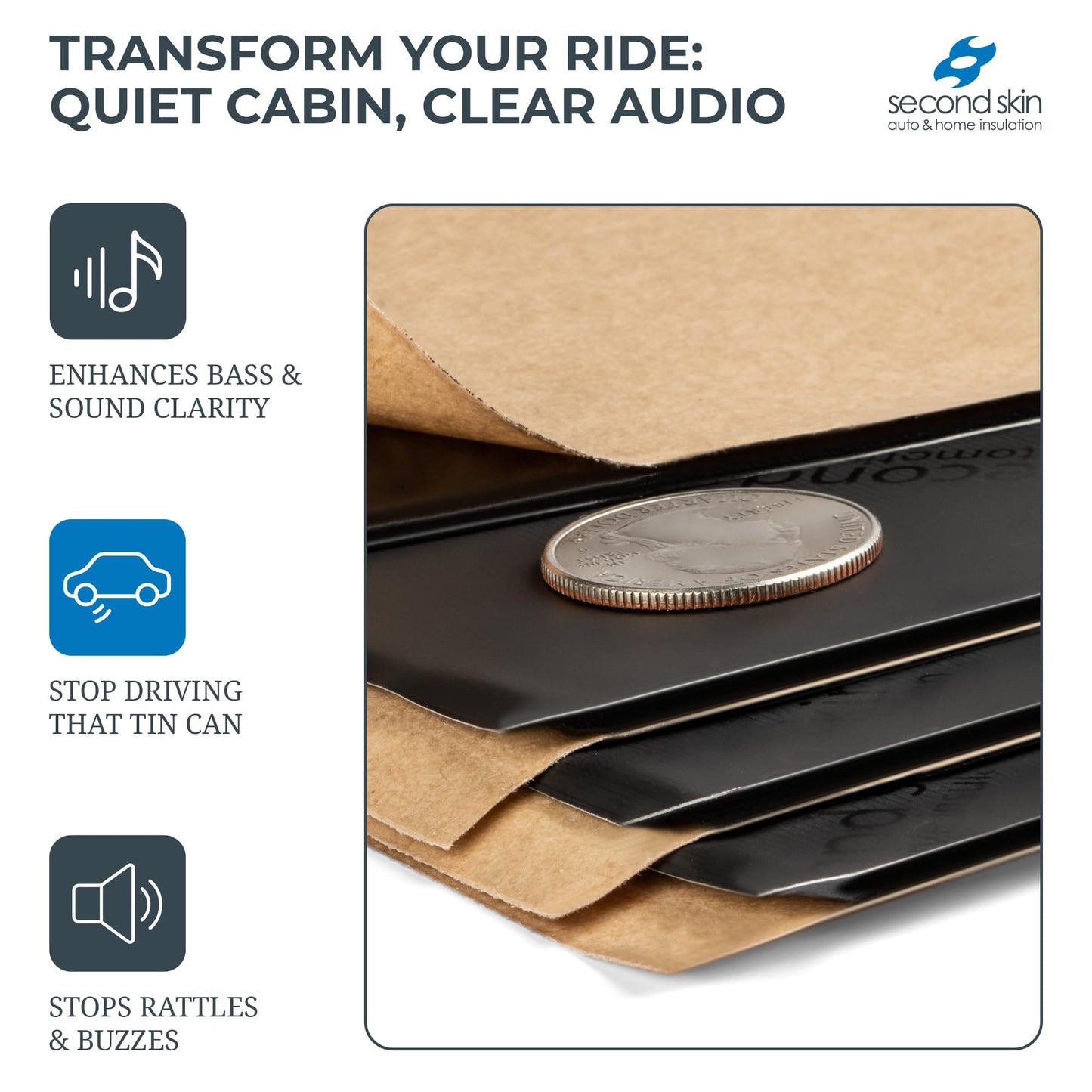 Second Skin Damplifier Pro Butyl Rubber Sound Deadening Mat (2mm) - 12” x 10” CLD Tiles for Car Sound Deadening (15 Sq Ft, 18 Tiles) - Made in USA