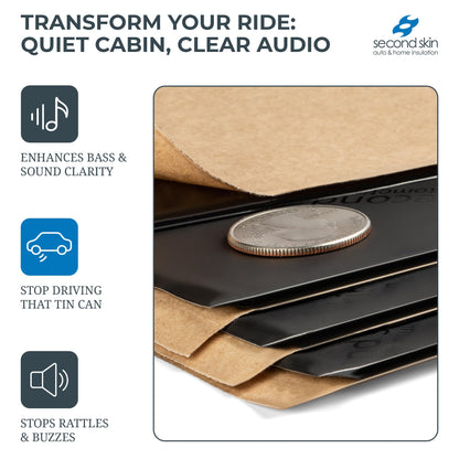 Second Skin Damplifier Pro Butyl Rubber Sound Deadening Mat (2mm) - 12” x 10” CLD Tiles for Car Sound Deadening (15 Sq Ft, 18 Tiles) - Made in USA