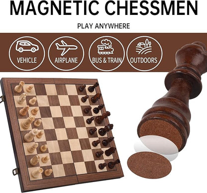 15 Magnetic Chess Set with Foldable Board &amp Travel Bag - Professional Wooden Chess Game Luxury Storage Bag - Perfect Christmas/Birthday for Men Dad (Chess Set + Bag)