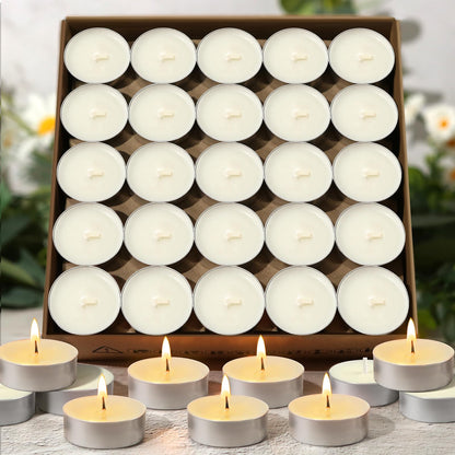 Soy Tea Lights Candles 100 Pack,4 Hours Long Burning-Natural Soy Wax Tealights Candles,Paraffin-Free,Unscented,Clean Burn Tea Lights Votive Candle Bulk for Weddings,Dinner