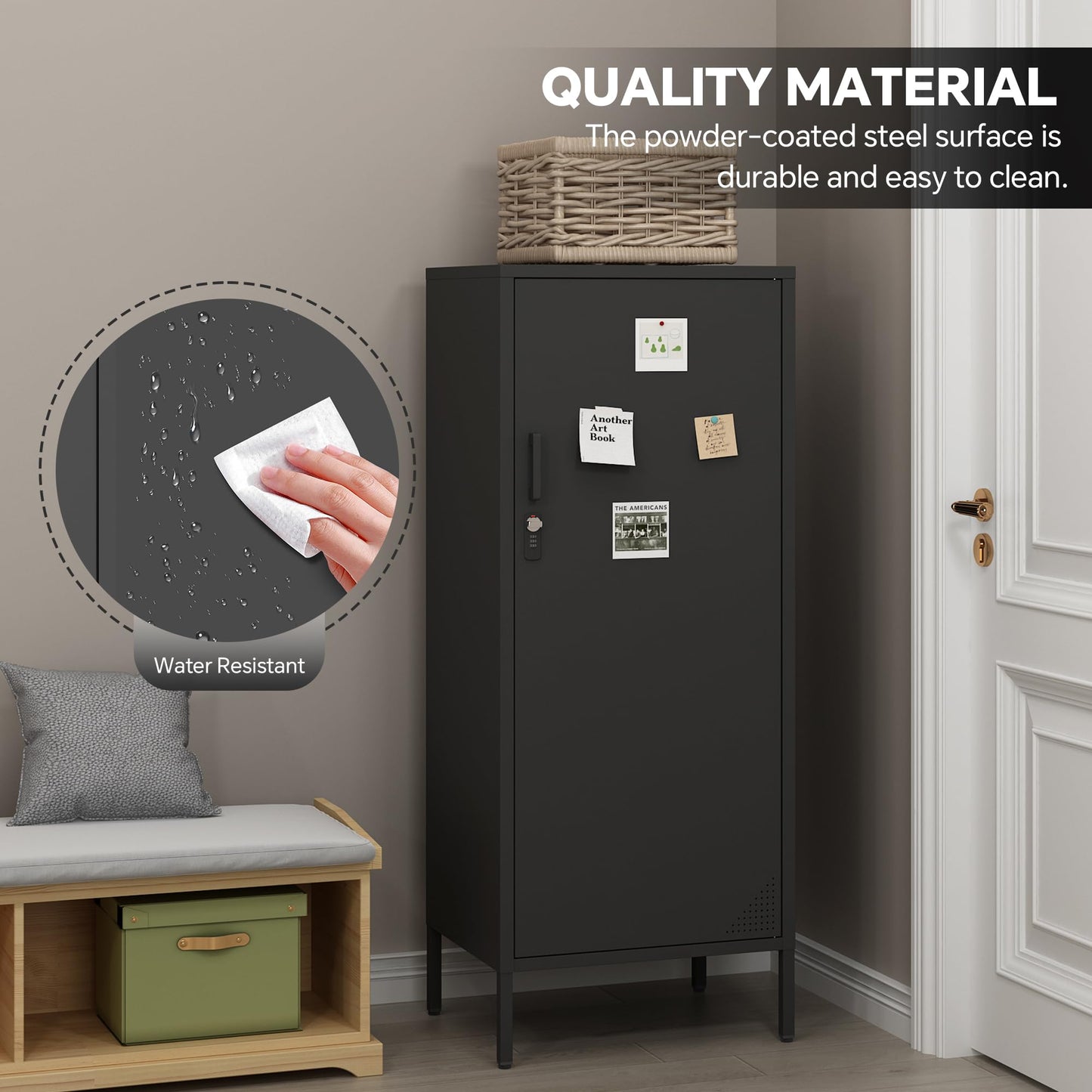 Steehoom Metal Locker Cabinet Lockable Storage Cabinet Black 4 Tier Employee Lockers for Home, School, Office, Garage, Bathroom H49.21'' (Black)