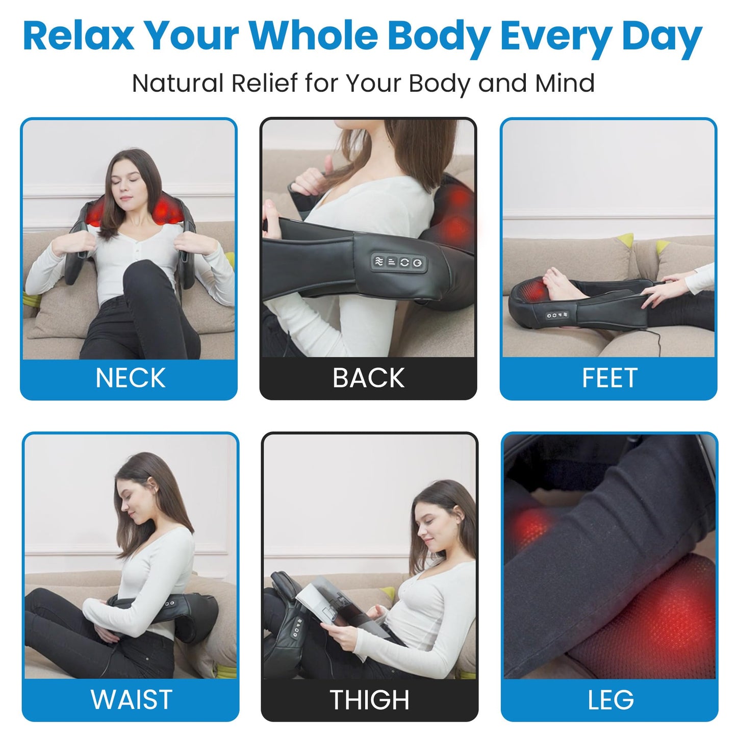 Shiatsu Neck and Back Massager for Pain Relief Deep Tissue, Neck and Shoulder Massager with Heat, Electric Kneading Back Massage for Muscle, Waist, Leg and Foot, Best Gift for Women Men Mom Dad
