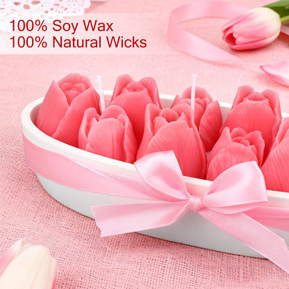 Treela Tulip Candle Gift for Women Teacher Appreciation Gifts 8.7inch Large Pink Tulips Dough Bowl Candle Table Centerpiece Flower Shaped Scented Aesthetic for Birthday Graduation Back to School