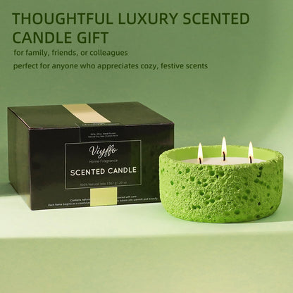Viyffo 20oz Large Scented Candle - Lemon & Sage, 3 Wick Home Scented Candle, Non Toxic Soy Candle for Women and Men, Lemon Green Textured Ceramic Jar, Luxury Fragrance, Fresh Home Décor & Gift
