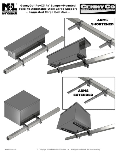 Mount-n-Lock RV Bumper Bundle (2 Items): 1 Set HD SafetyStruts, 1 Pair GennyGo Folding Arms (1SNUHD, 2FSAS)