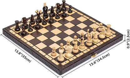 Husaria European International Chess Wooden Game Set King's Classic - 13.8 Inches Medium Size Chess Set with Handcrafted Chessmen and Felted Folding Board